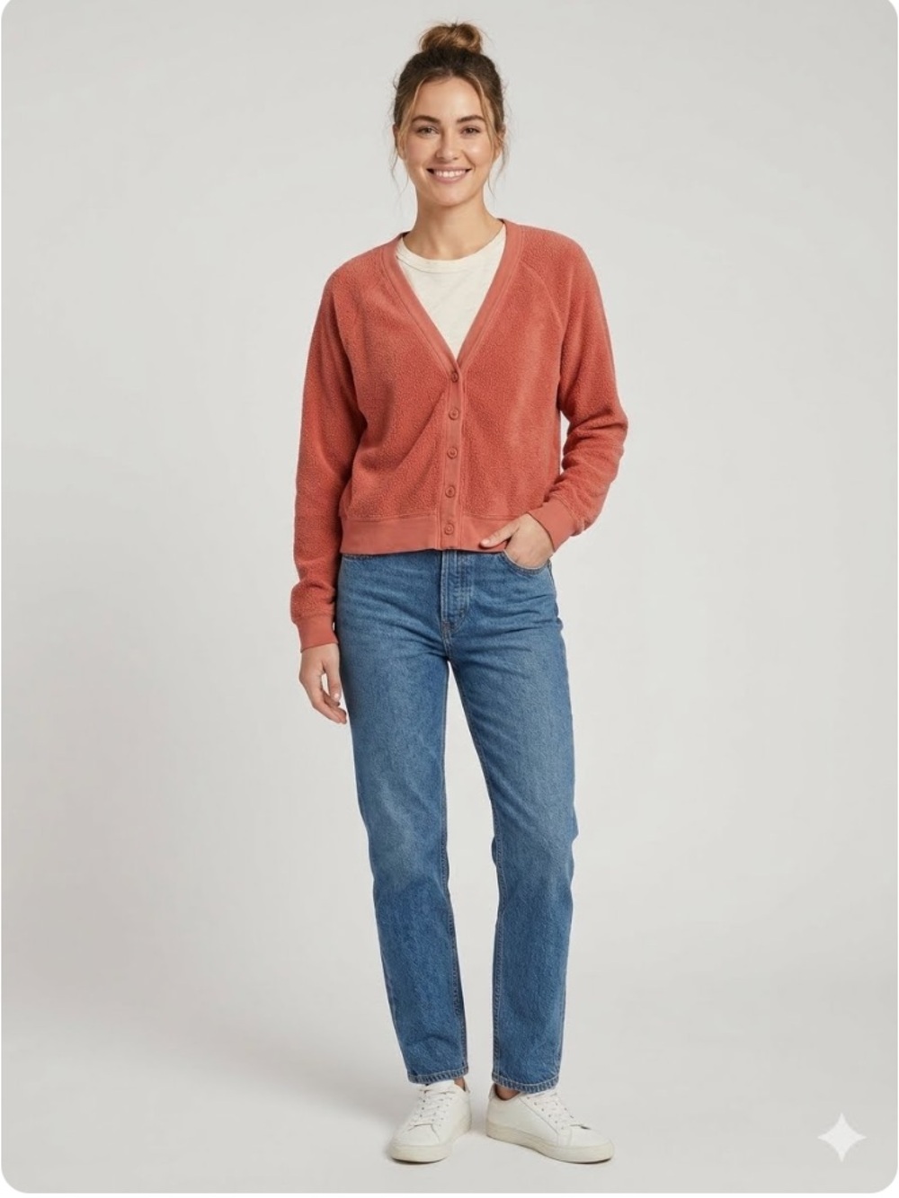 Sundry Women's Rusty Pink Button-Up Faux Fleece Cardigan Size 1